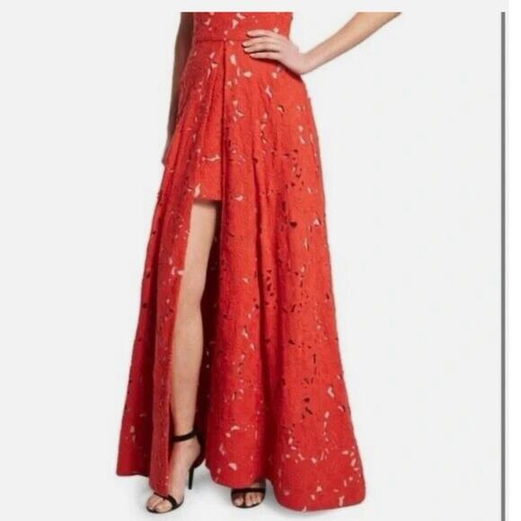 NWT Alice + Olivia Red Francis high-low coral red gown Sz6 wedding guest dress - Picture 5 of 9